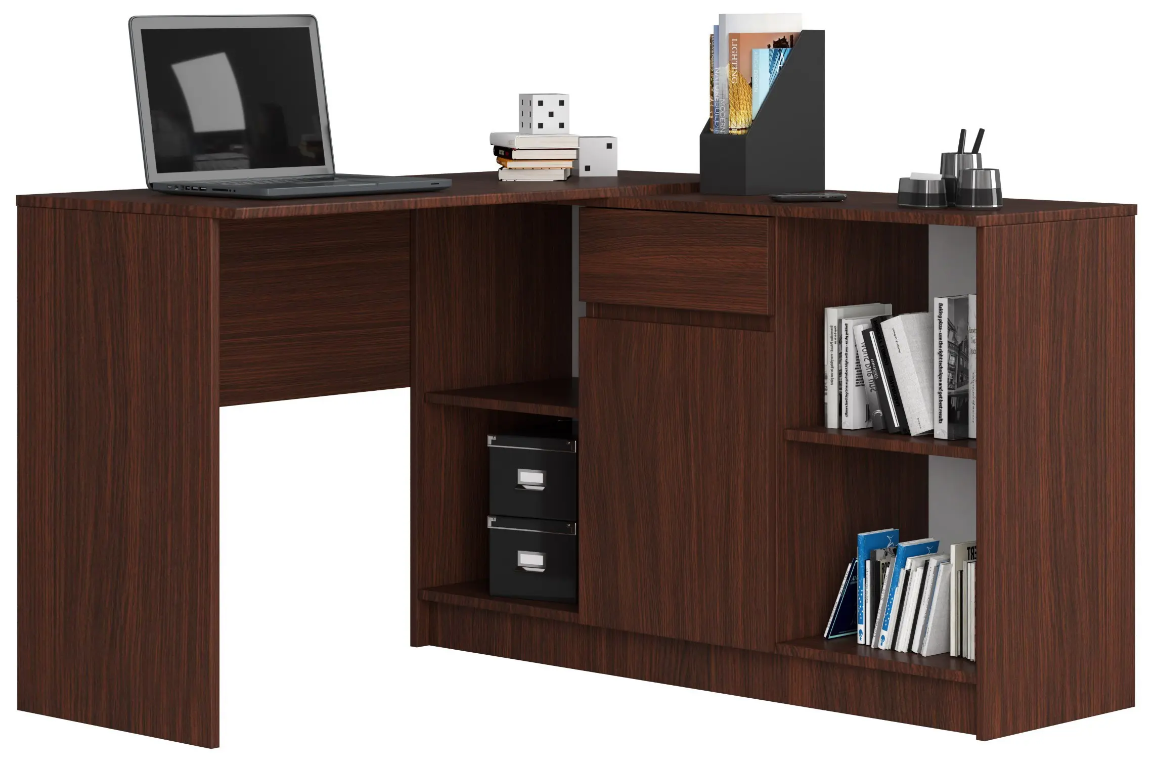 Ak furniture Rohový psací stůl B-17 s komodou wenge
