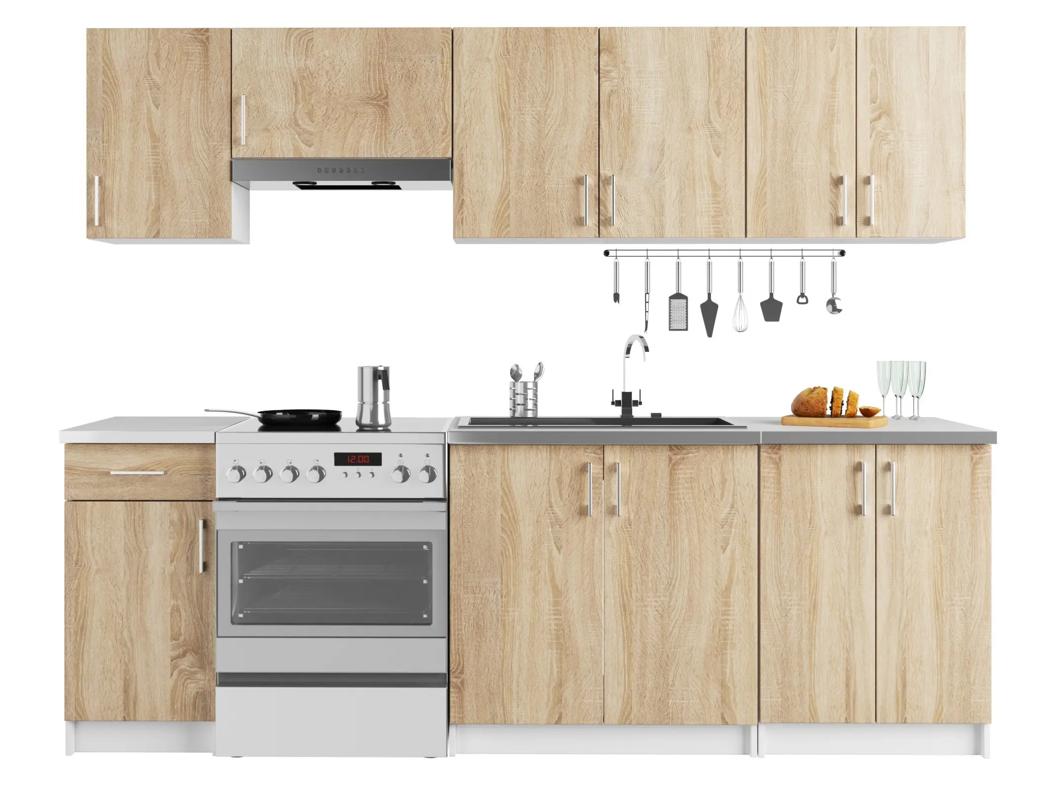 Ak furniture Kuchyňská linka Lima 2,4 m bílá/dub sonoma