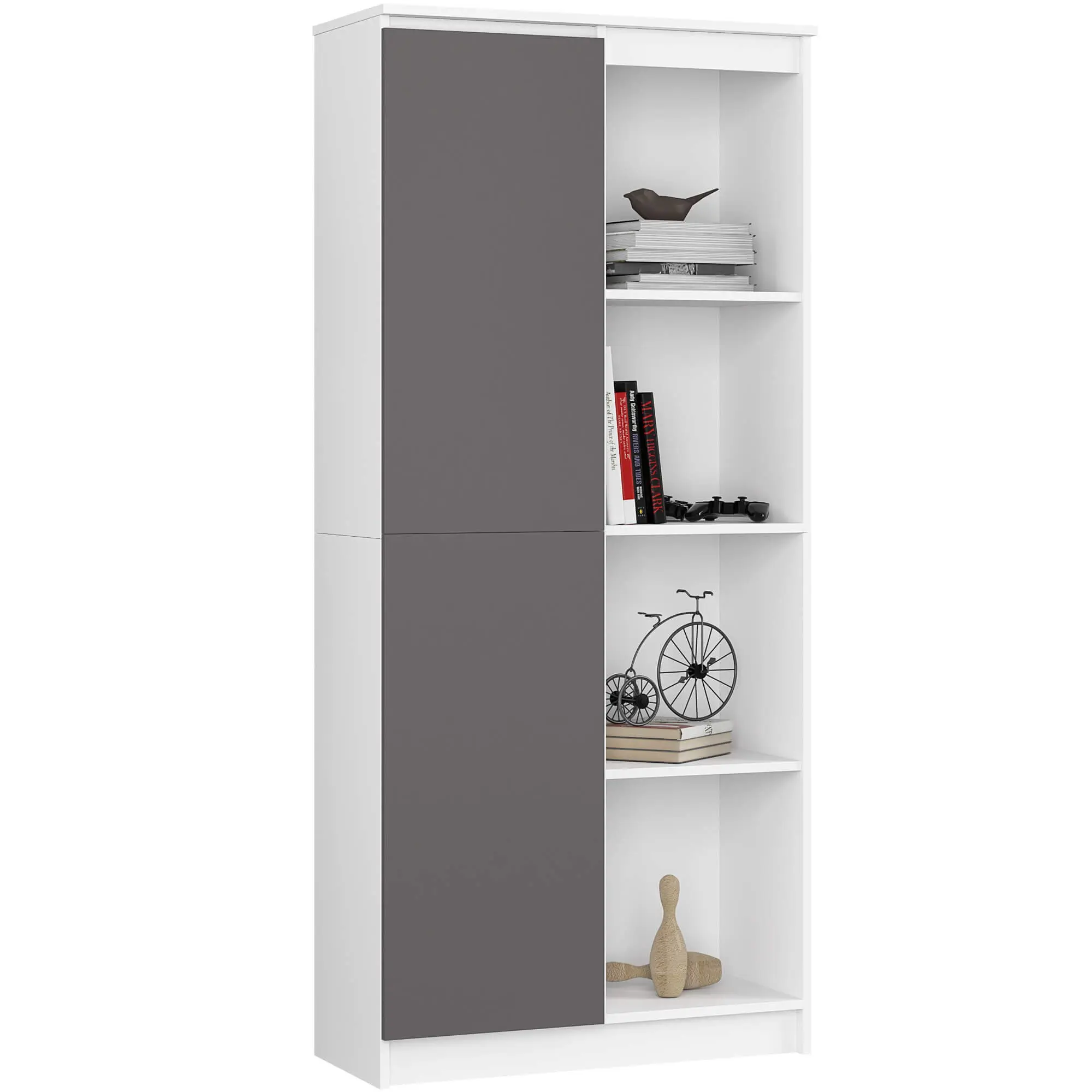Ak furniture Knihovna R 80 cm CLP bílá/grafitová
