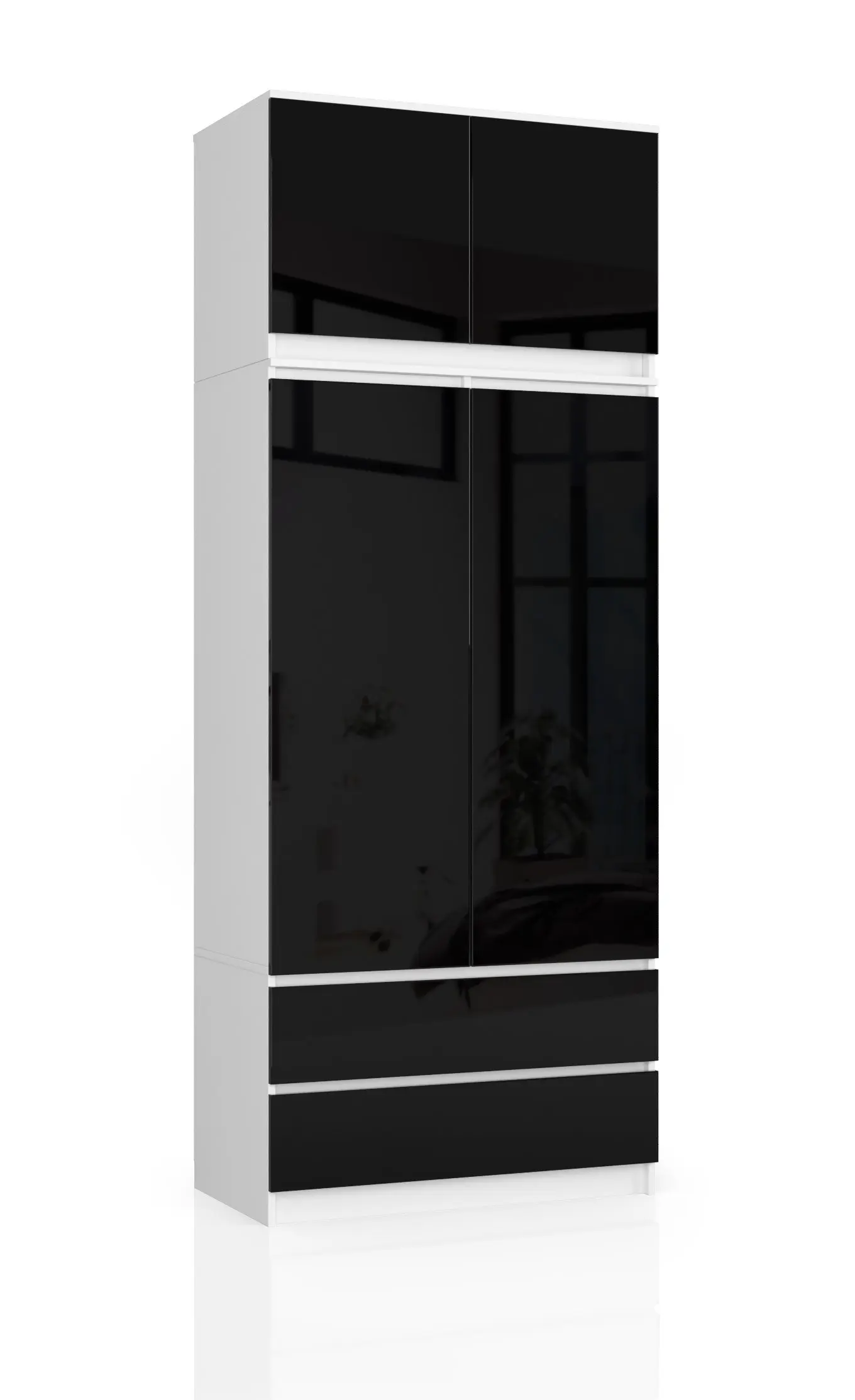 Ak furniture Šatní skříň s nástavcem Star 90 cm bílá/černá lesk