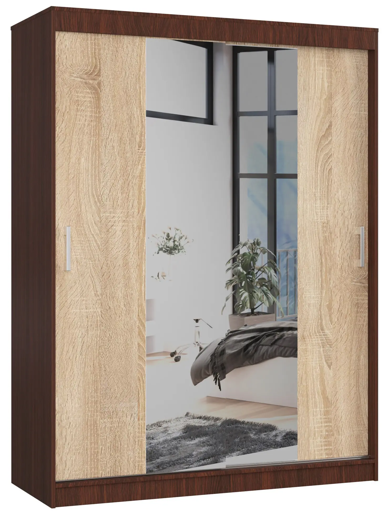 Ak furniture Šatní skříň se zrcadlem Reton 150 cm wenge/dub sonoma