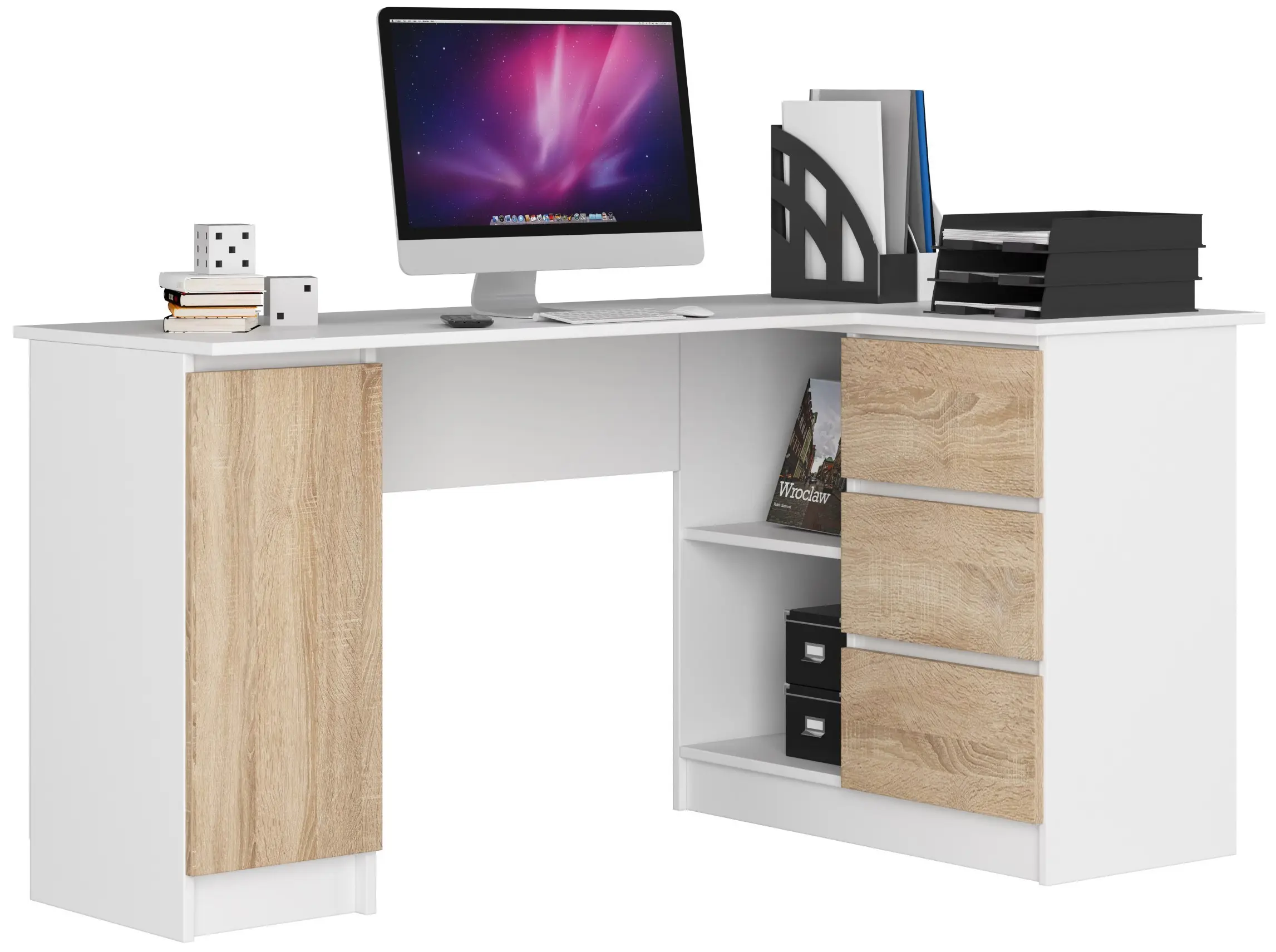 Ak furniture Rohový psací stůl B20 155 cm bílý/dub sonoma pravý