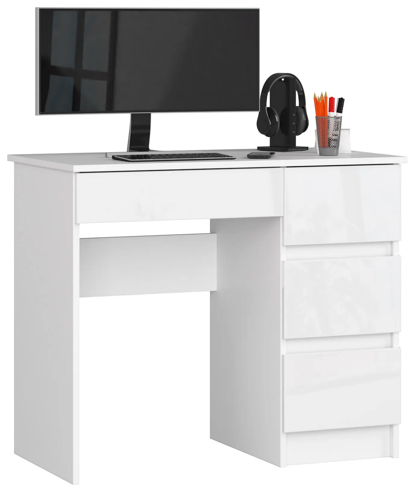 Ak furniture Psací stůl A-7 90 cm bílý lesk pravý