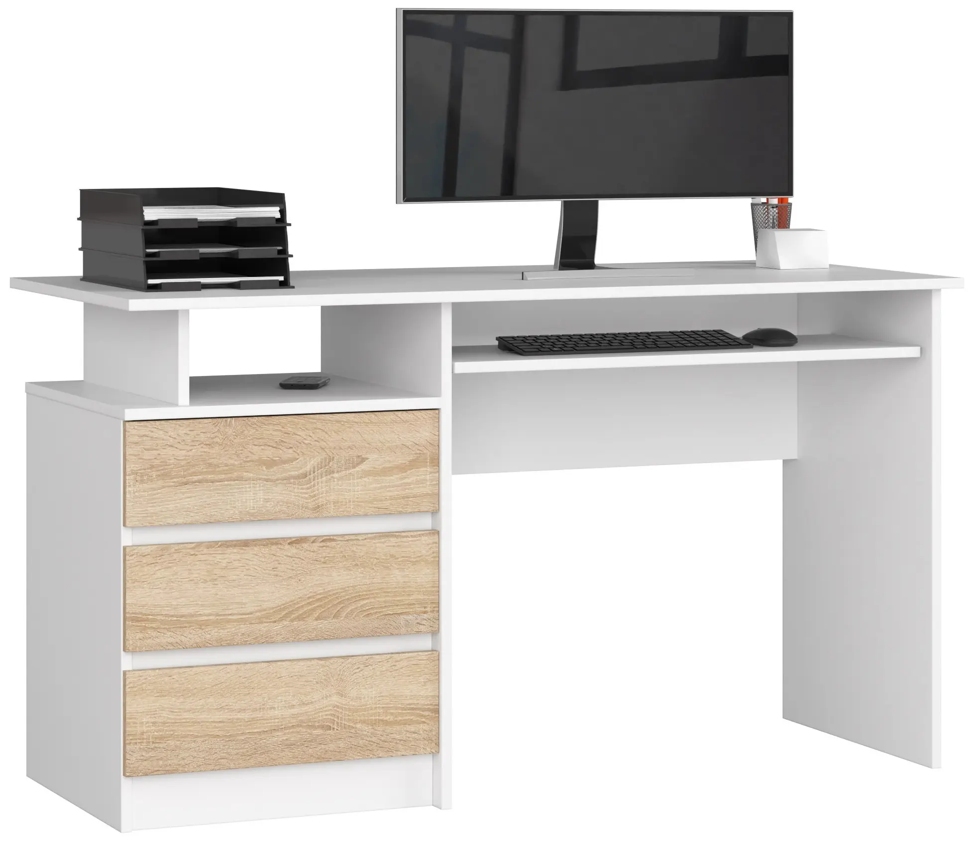 Ak furniture Volně stojící psací stůl CLP 135 cm bílý/dub sonoma