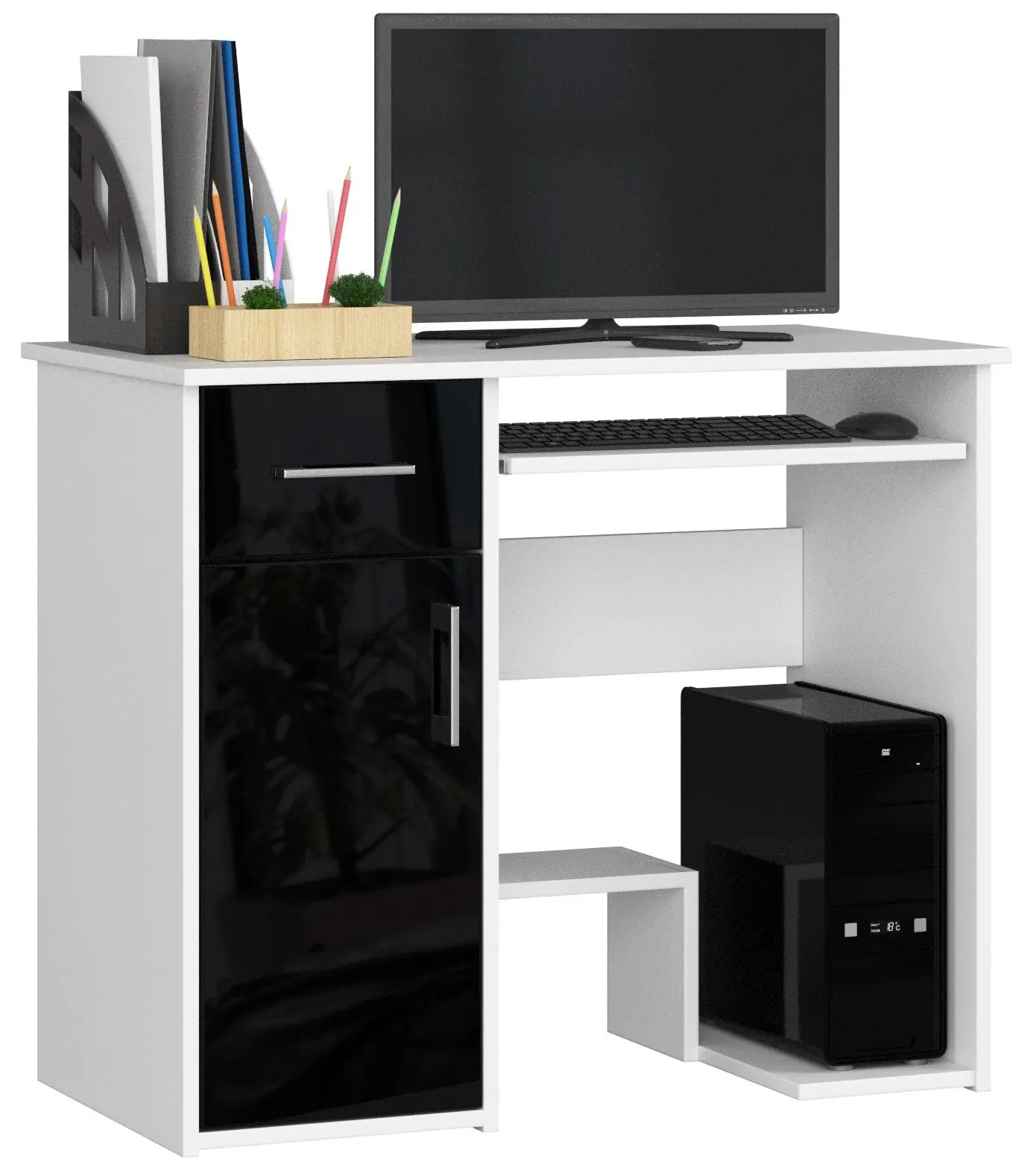 Ak furniture Volně stojící psací stůl Jay 90 cm bílý/černý lesk