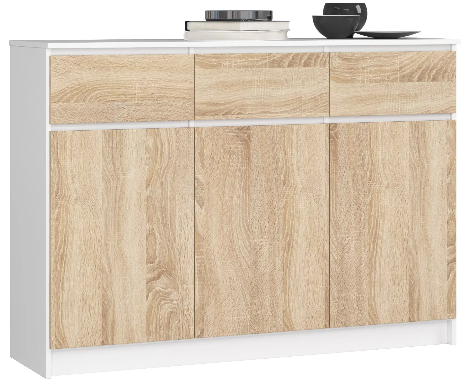Ak furniture Komoda Karolína 140 cm 3 skříňky a 3 šuplíky bílá/sonoma