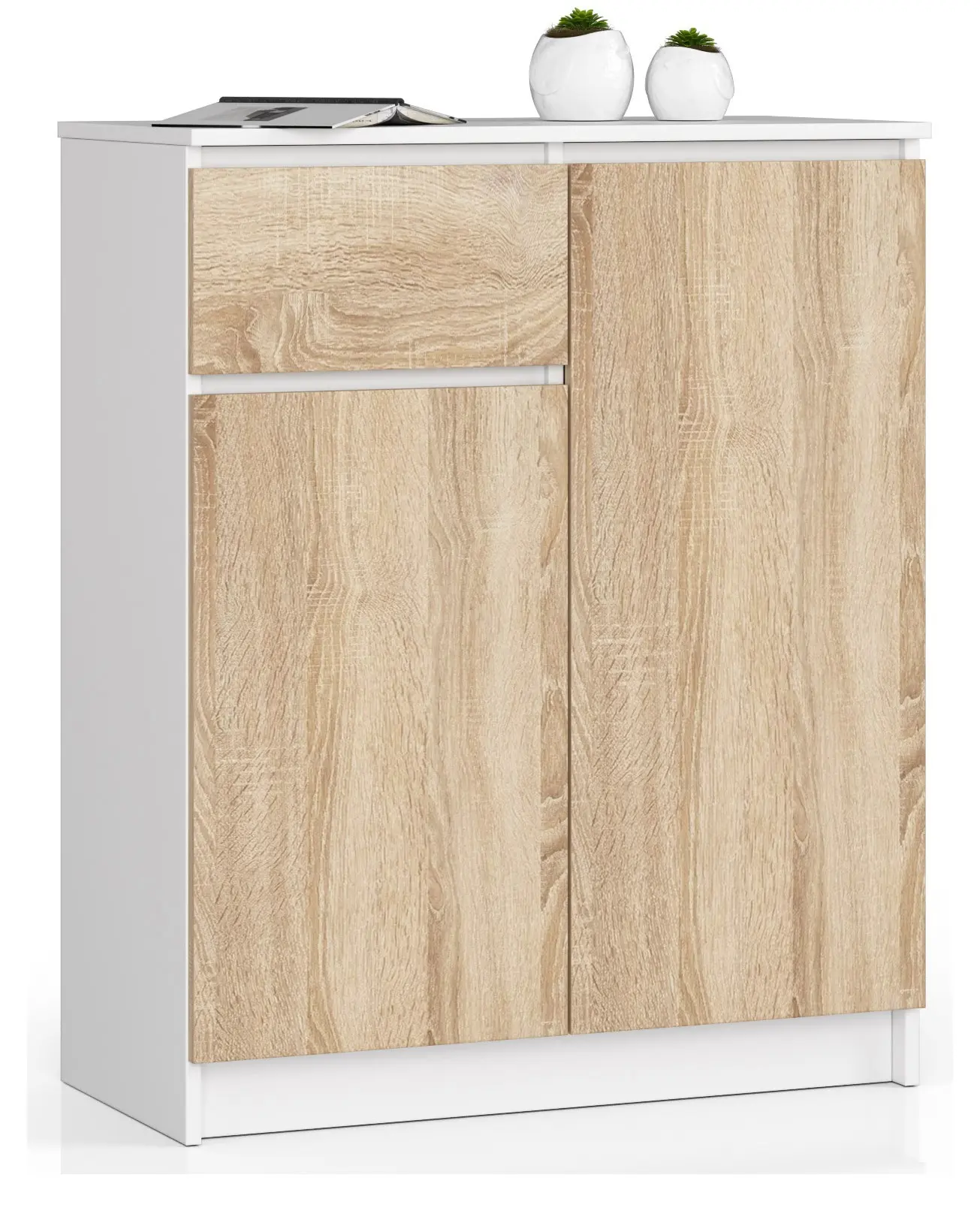 Ak furniture Komoda Kiara 80 cm 2 skříňky a 1 šuplík bílá/dub sonoma