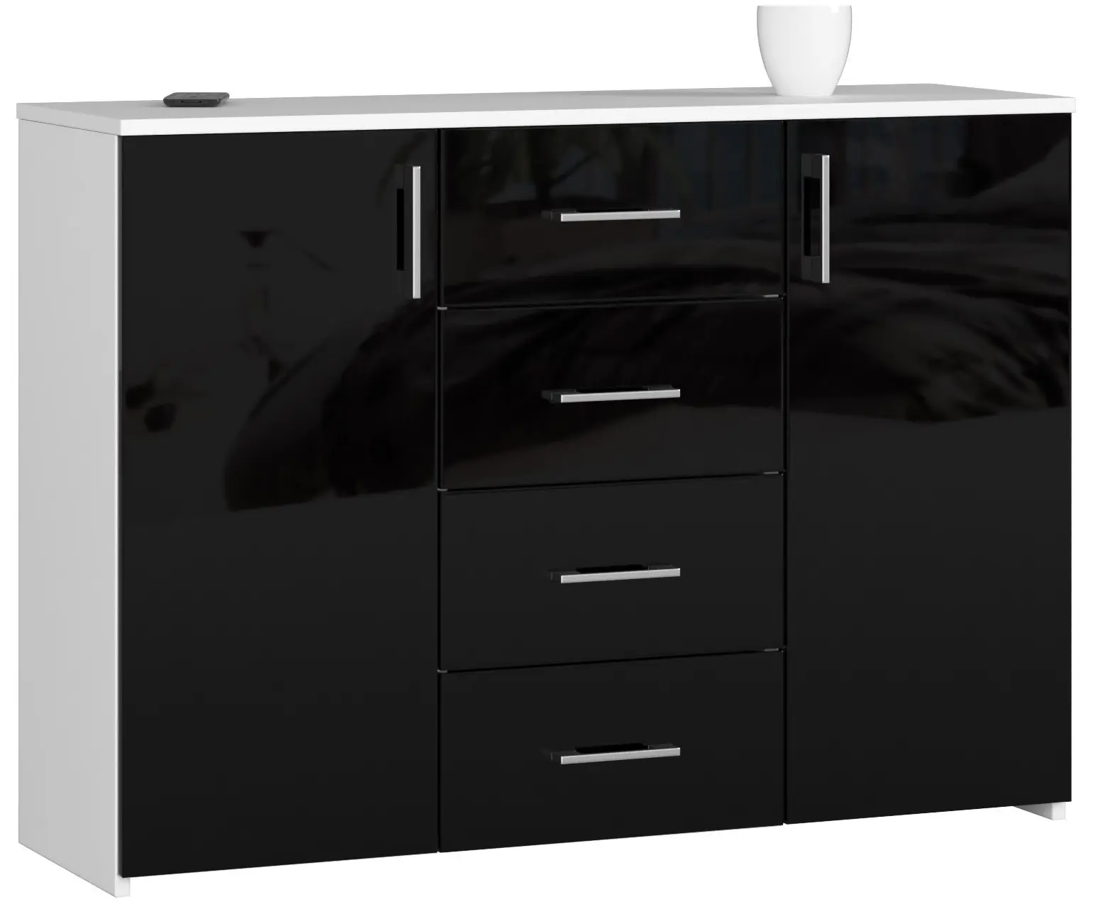 Ak furniture Komoda Torvi K 110 cm bílá/černá lesklá