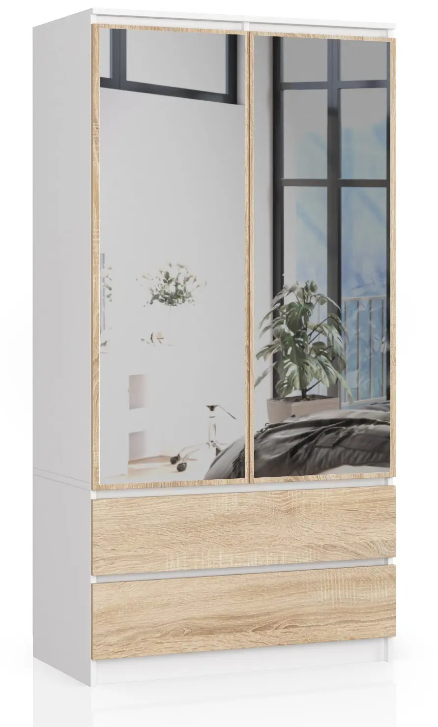 Ak furniture Šatní skříň Star se zrcadlem 90 cm bílá/dub sonoma