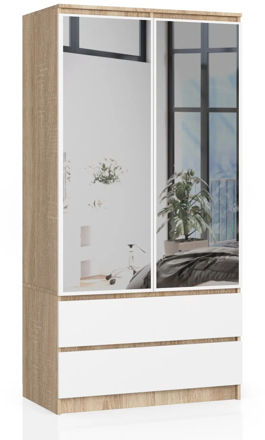 Ak furniture Šatní skříň Star se zrcadlem 90 cm dub sonoma/bílá
