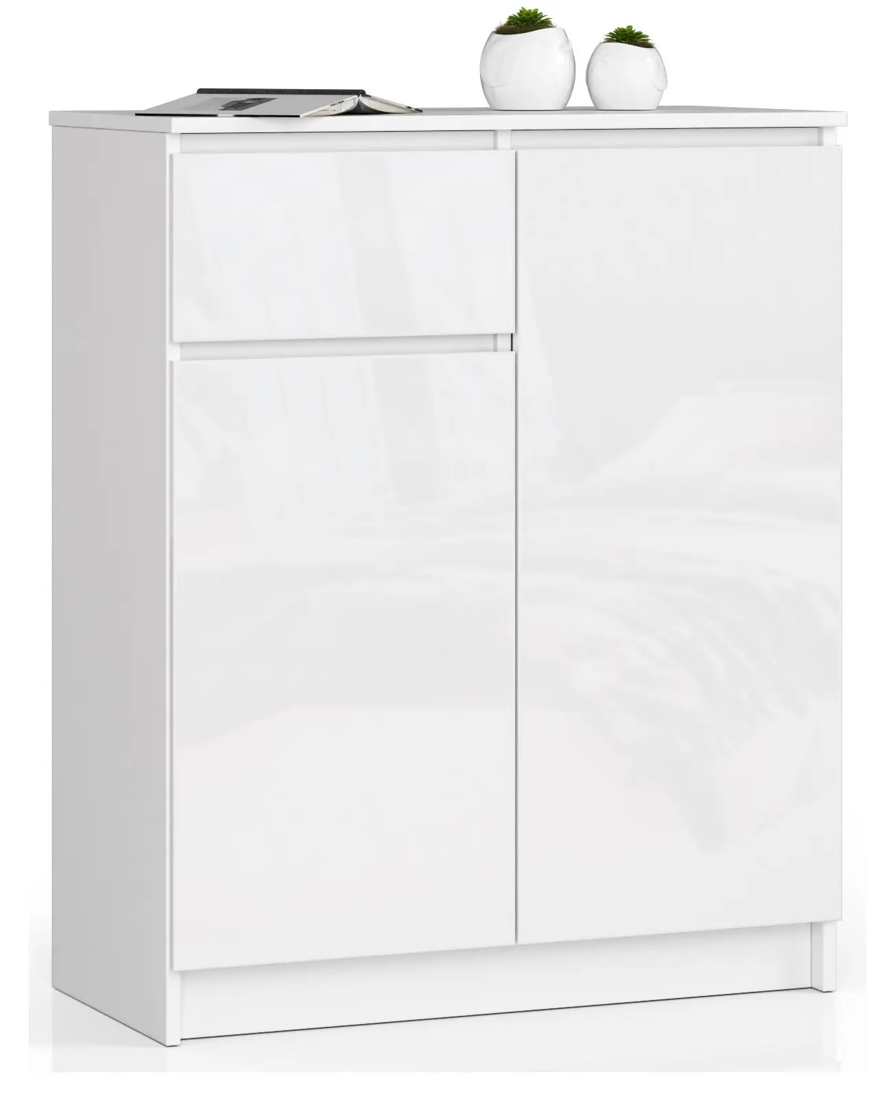 Ak furniture Komoda Kiara 80 cm 2 skříňky a 1 šuplík bílá lesk