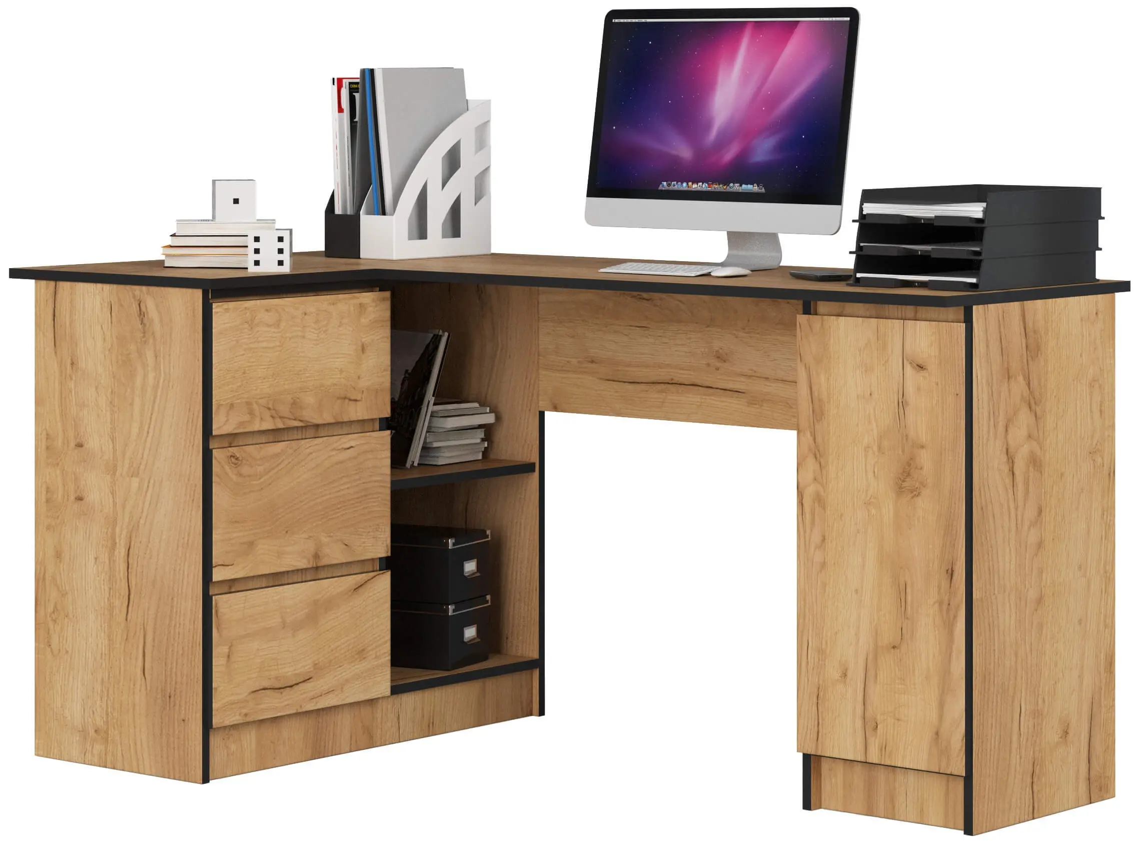Ak furniture Rohový psací stůl B20 155 cm dub craft zlatý levý