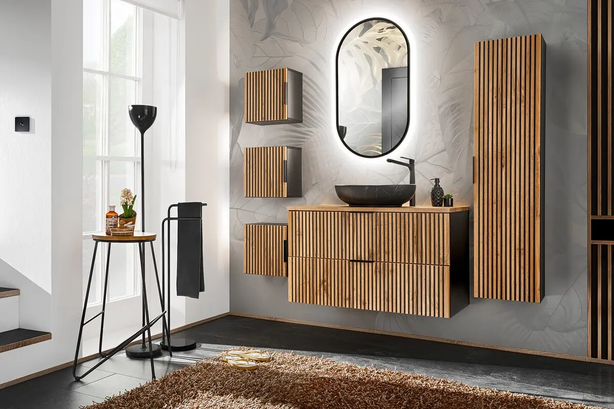 Comad Set koupelnového nábytku Xilo 100 dub wotan/šedá (8 kusů nábytku)