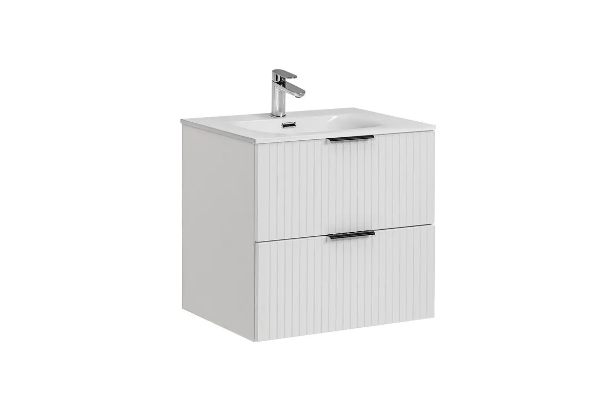 Comad Koupelnová skříňka s keramickým umyvadlem Adel White 60 cm - černá mat