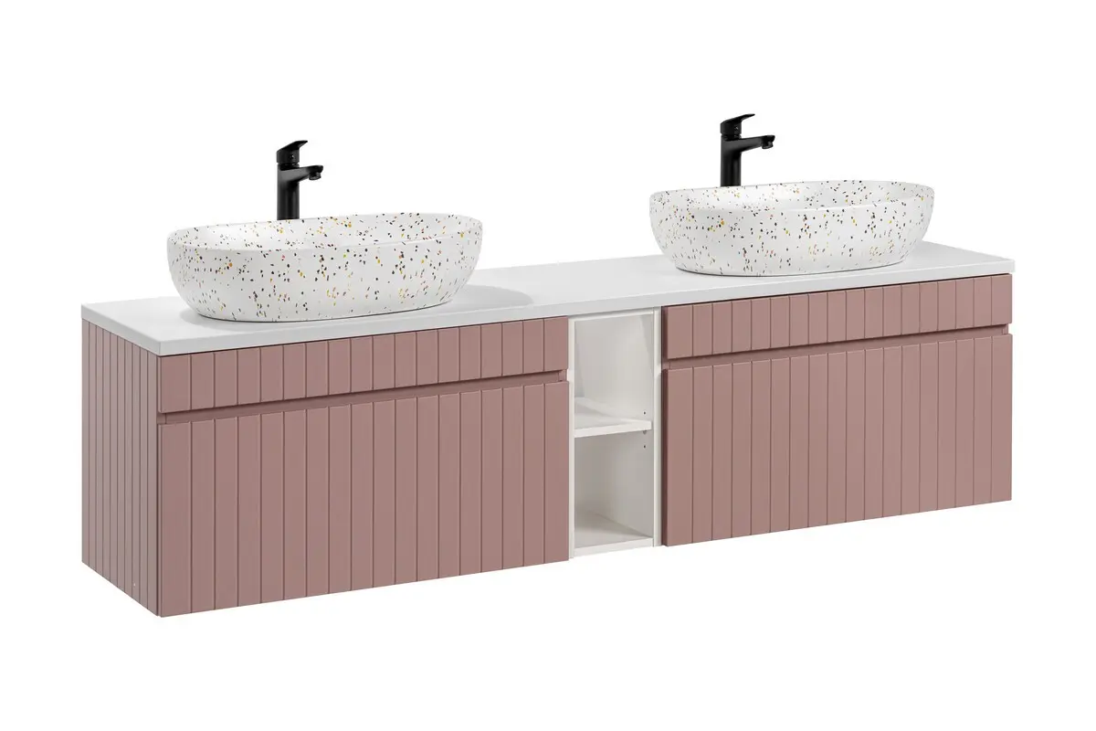 Comad Závěsná skříňka pod umyvadlo Iconic Lili s deskou a umyvadly 180 cm růžová/bílá