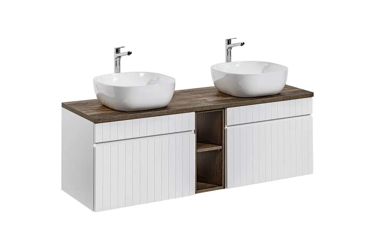 Comad Koupelnová skříňka s deskovými umyvadly set Iconic White 140 bílá/dub sante fe vintage