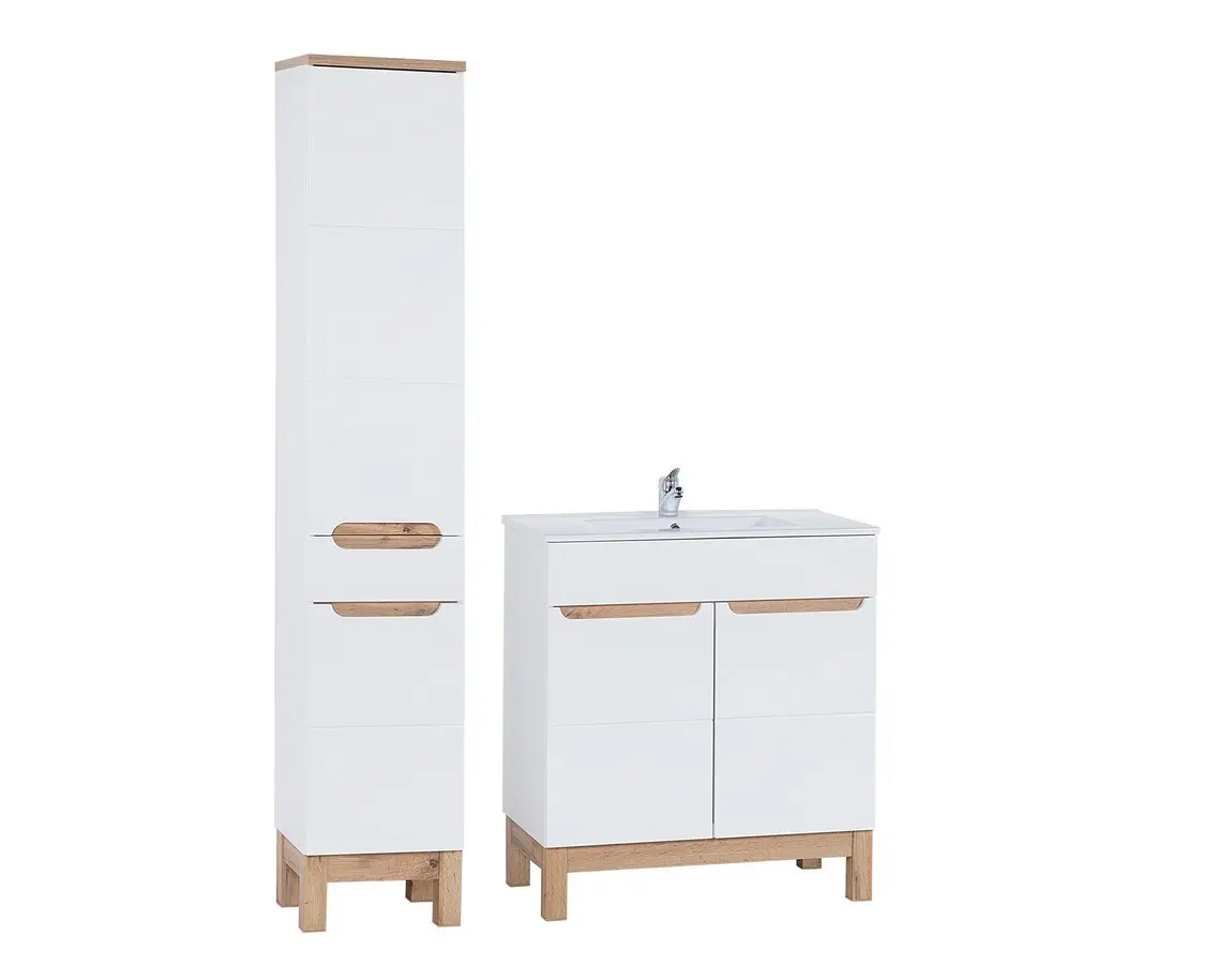 Comad Koupelnová sestava Bali 80 cm se skříňkami a zápustným umyvadlem bílá/dub wotan