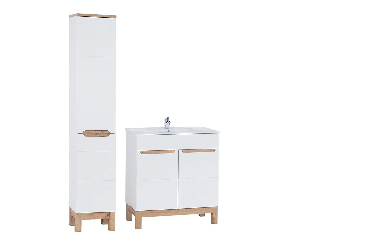 Comad Koupelnová sestava Bali 80 cm se zápustným umyvadlem a skříňkami bílá/dub wotan