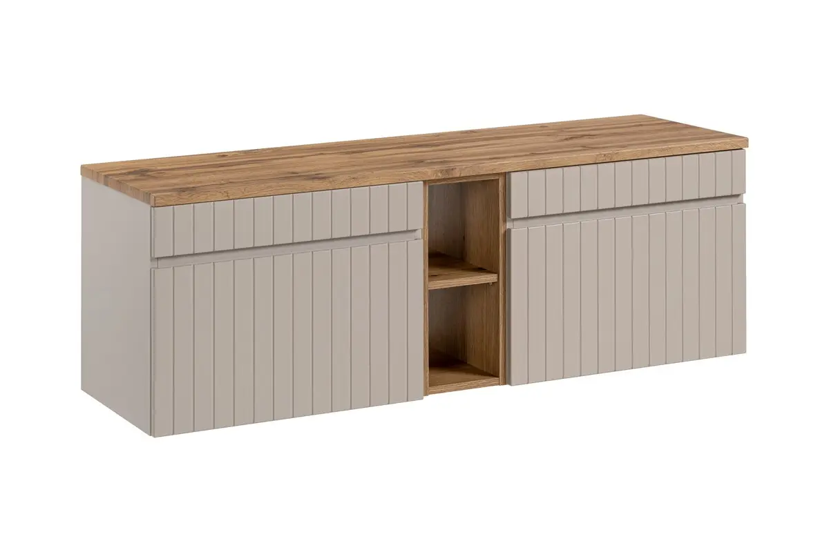 Comad Závěsná skříňka pod umyvadlo Iconic s deskou 140 cm kašmír/dub coast evoke