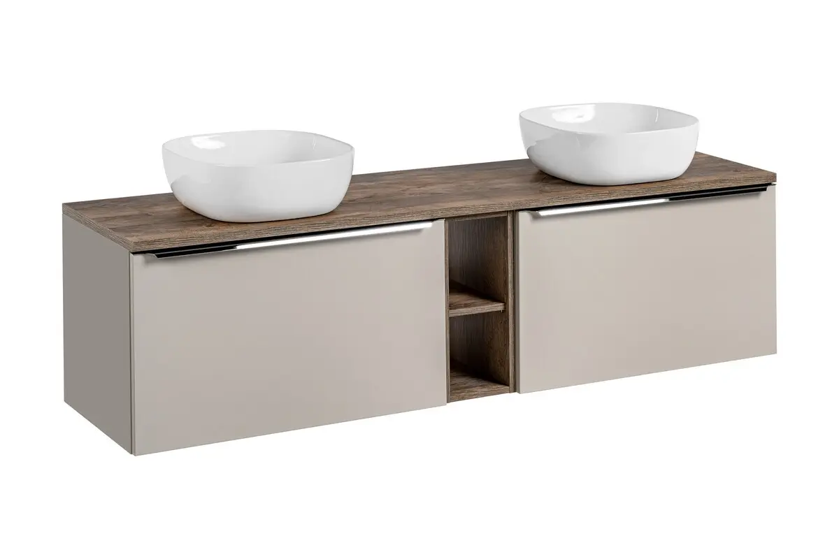 Comad Koupelnová skříňka s deskovými umyvadly set Santa Fe Taupe 180 šedohnědá/dub santa fe