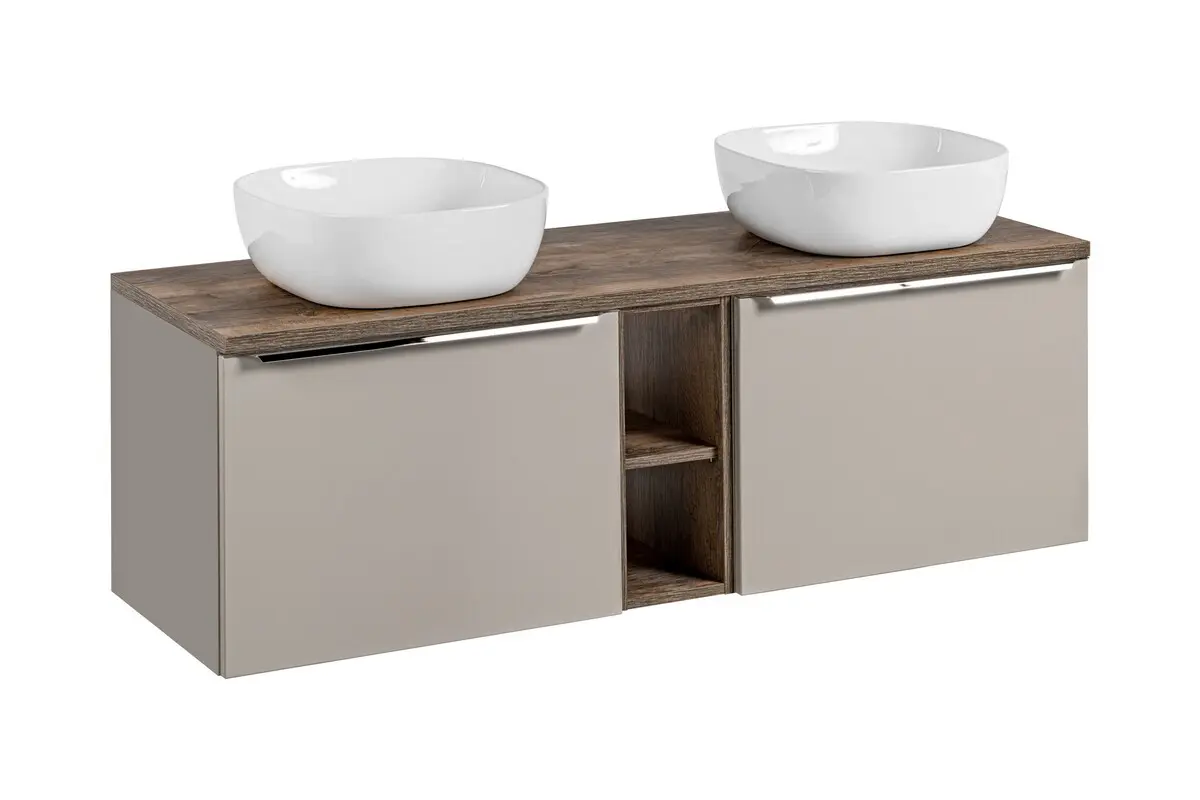 Comad Koupelnová skříňka s deskovými umyvadly set Santa Fe Taupe 140 šedohnědá/dub santa fe