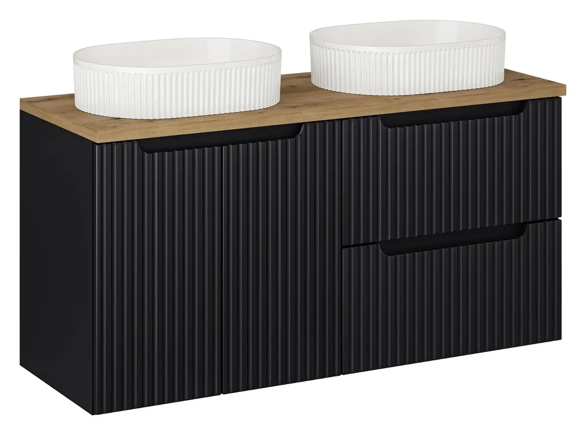 Comad Koupelnová skříňka s deskovými umyvadly set Nova Black 120 černá/dub coast evoke