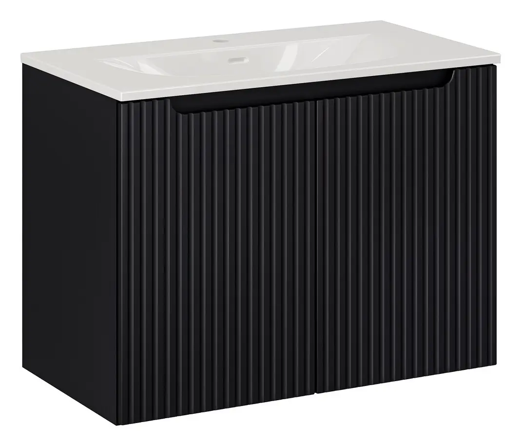 Comad Závěsná skříňka Nova Black Sky3 se zápustným umyvadlem 80 cm černá/bílá