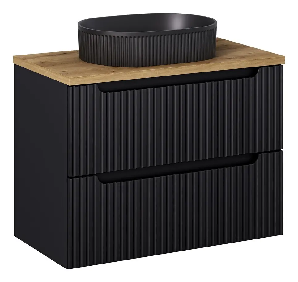 Comad Koupelnová skříňka s deskovým umyvadlem SET-NOB B OAK 80 černá mat/dub coast evoke