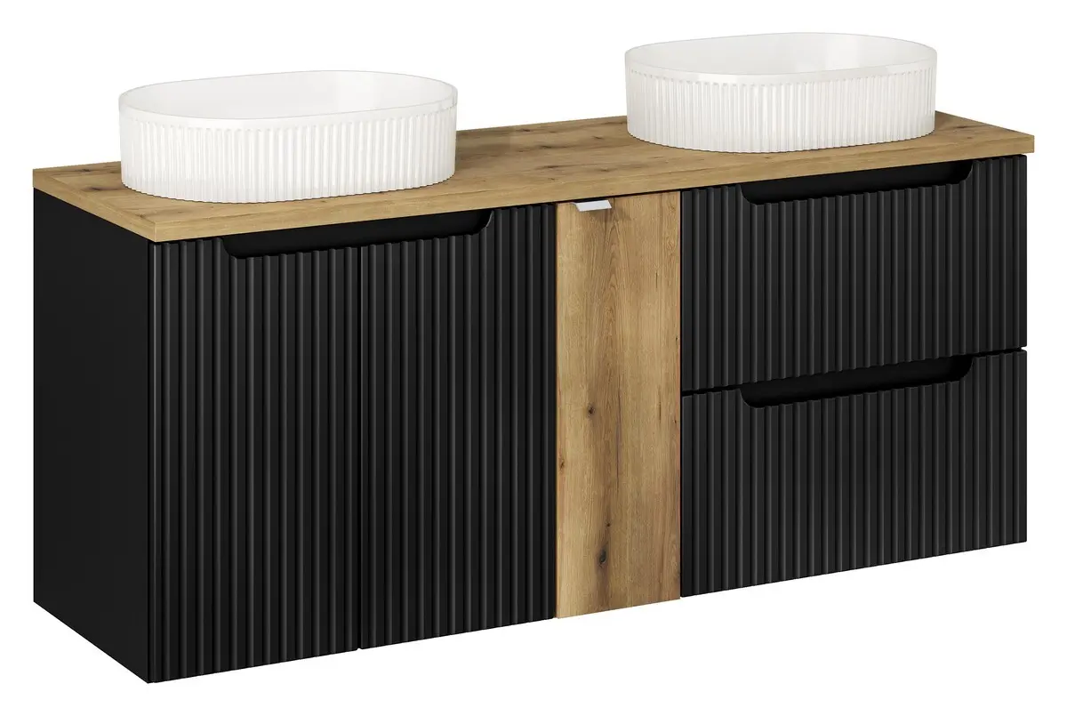 Comad Koupelnová skříňka s deskovými umyvadly set Nova Black 140 černá/dub coast evoke