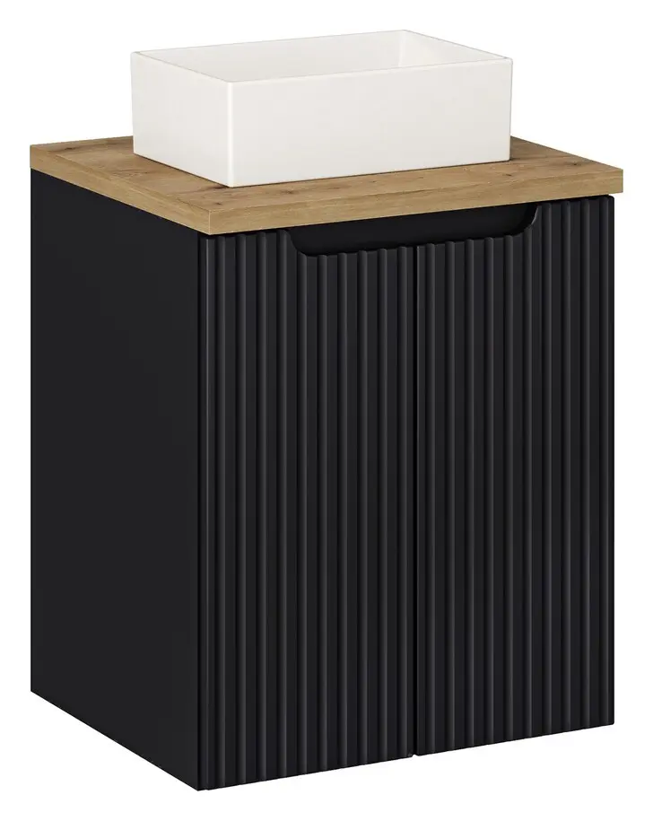 Comad Závěsná skříňka Nova Black Gaja II s deskou a umyvadlem 50 cm černá/dub evoke