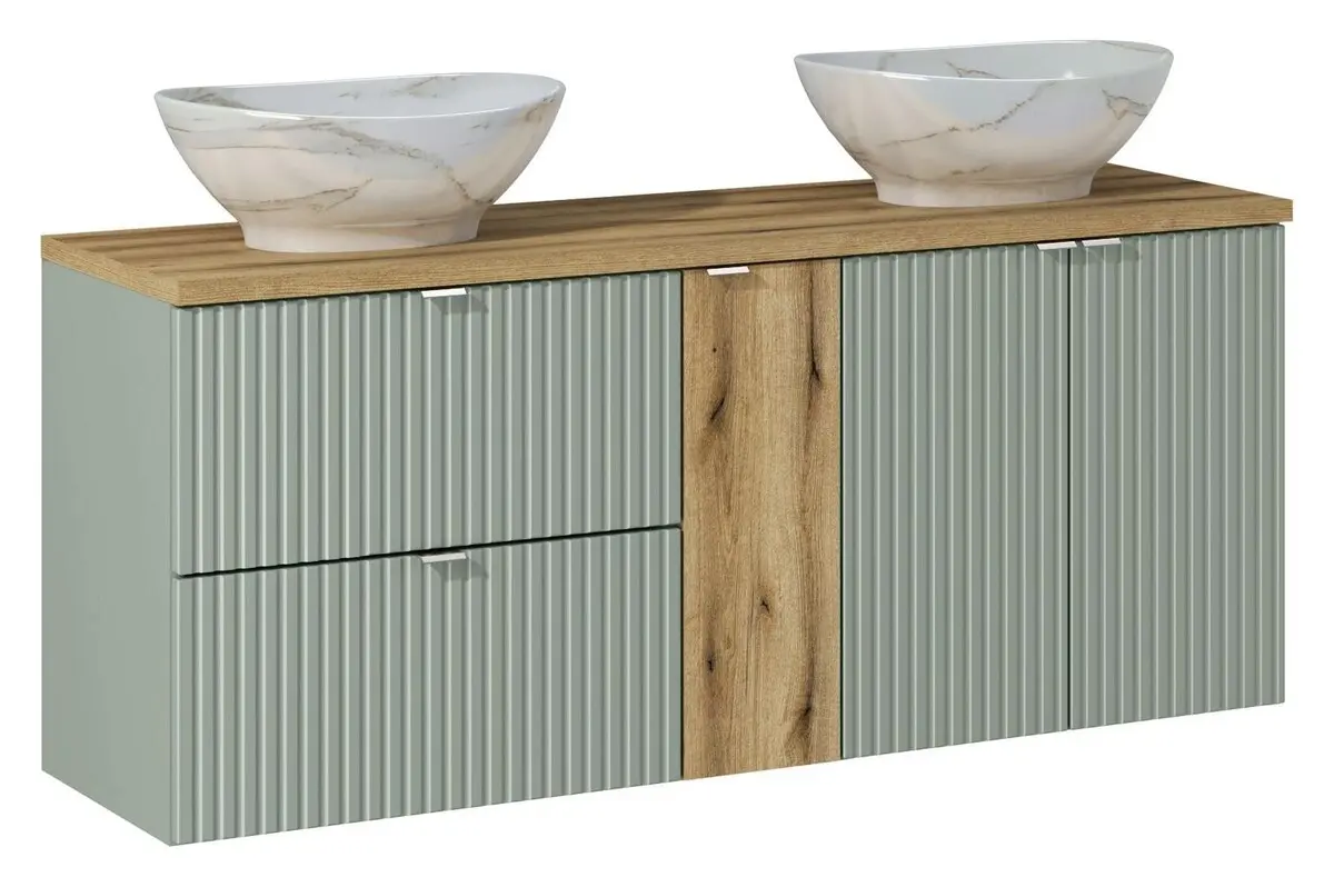 Comad Koupelnová skříňka s deskovými umyvadly set Line Reed Green 140 rákosově zelená/dub coast evoke
