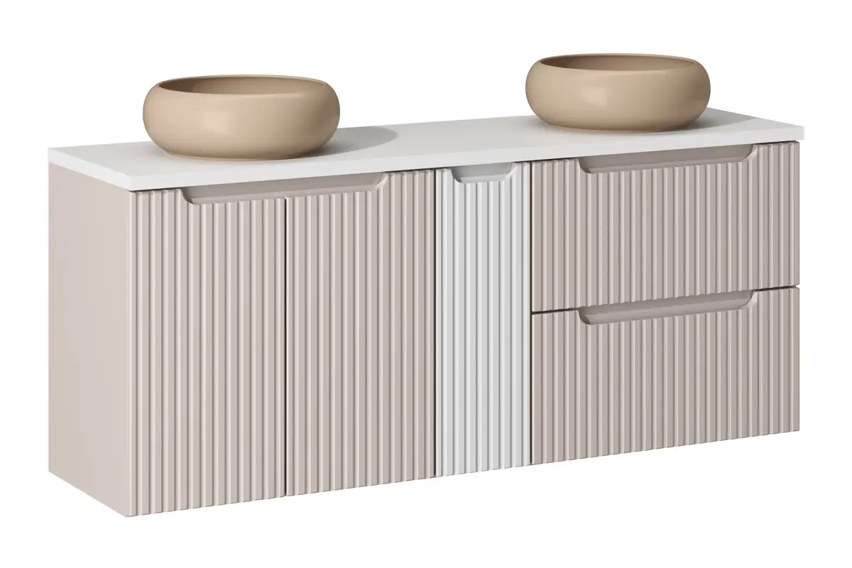 Comad Koupelnová skříňka s deskovými umyvadly set Nova Cashmere 140 kašmír/bílá