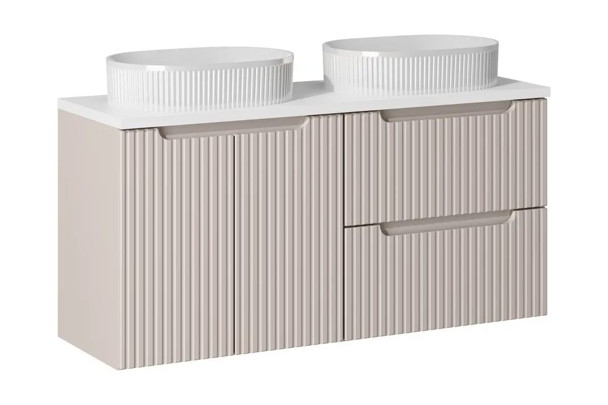 Comad Závěsná skříňka Nova Cashmere Beyond s deskou a umyvadly 120 cm kašmírová
