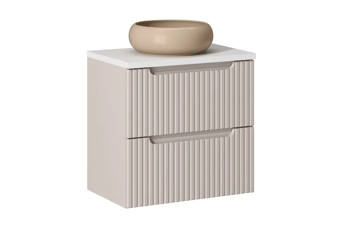 Comad Závěsná skříňka Nova Cashmere Wiki II s deskou a umyvadlem 60 cm kašmírová/bílá