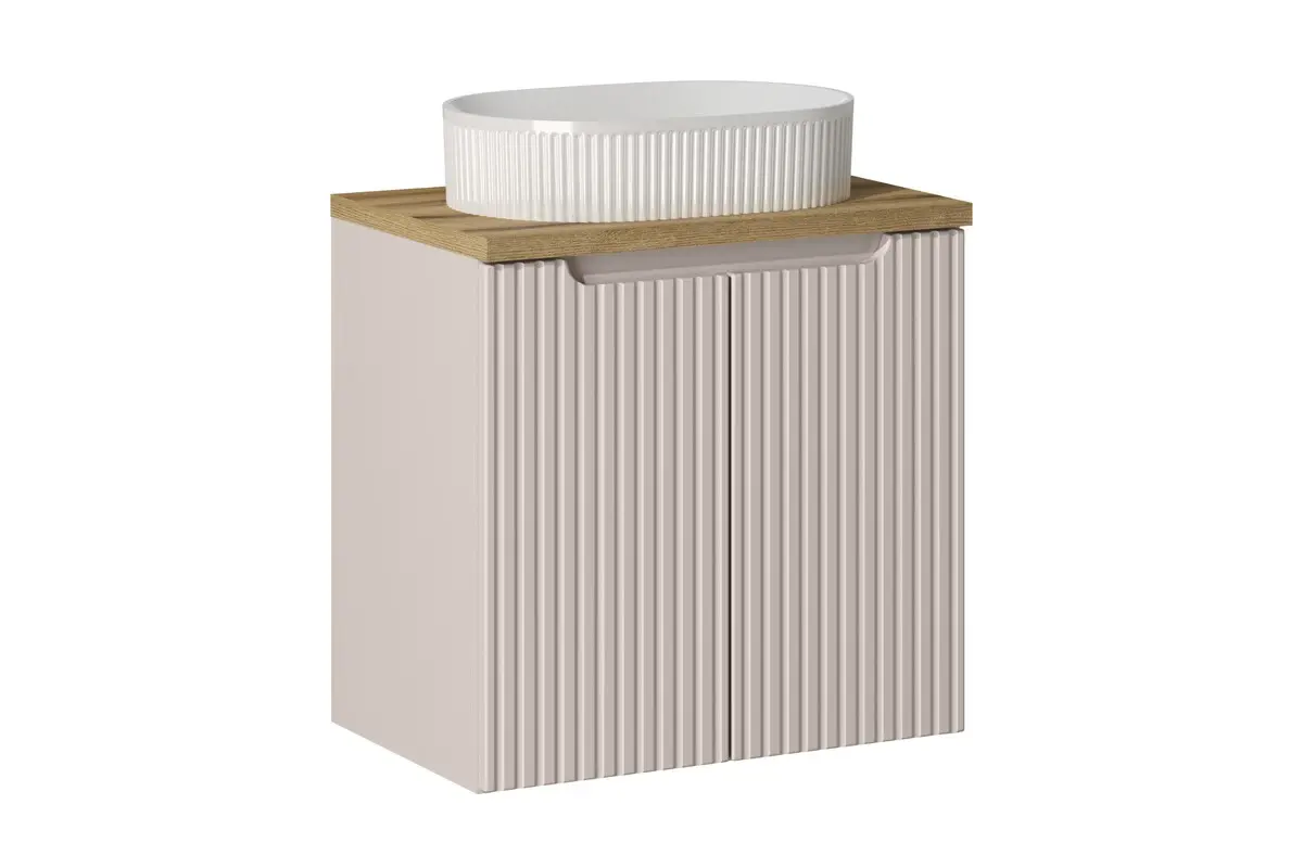 Comad Závěsná skříňka Nova Cashmere Beyond I s deskou a umyvadlem 60 cm kašmírová/dub evoke