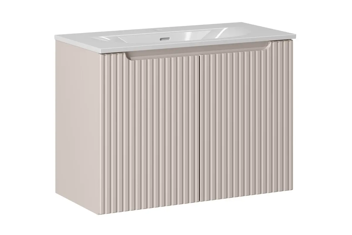 Comad Závěsná skříňka Nova Cashmere Sky3 se zápustným umyvadlem 80 cm kašmírová/bílá