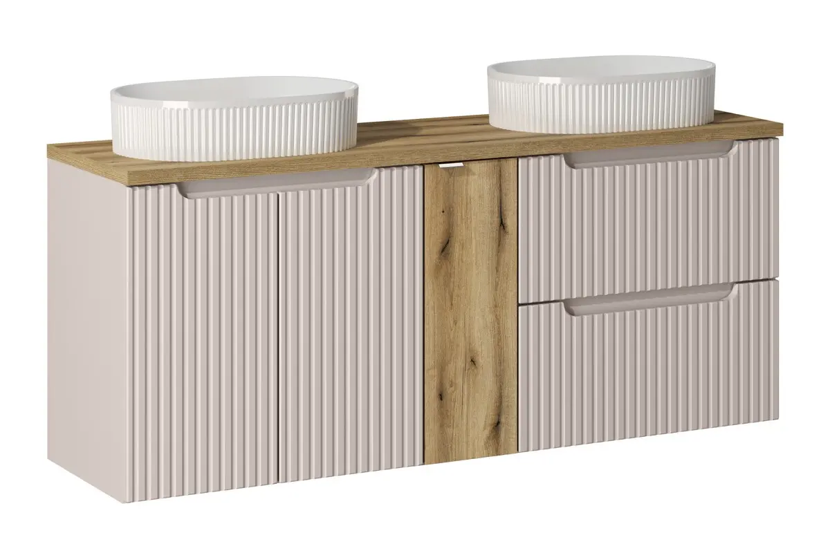 Comad Koupelnová skříňka s deskovými umyvadly set Nova Cashmere 140 kašmír/dub coast evoke