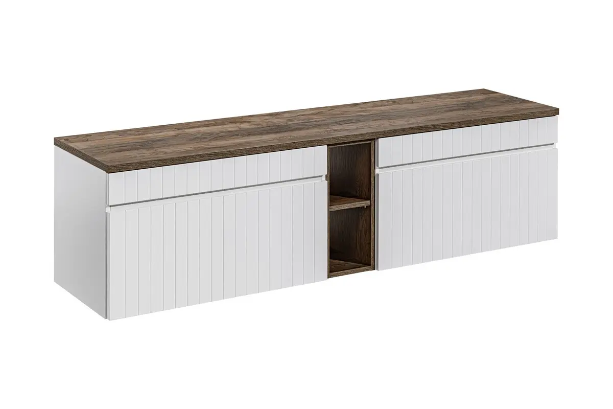 Comad Závěsná skříňka pod umyvadlo Iconic s deskou 180 cm bílá/dub santa fe vintage