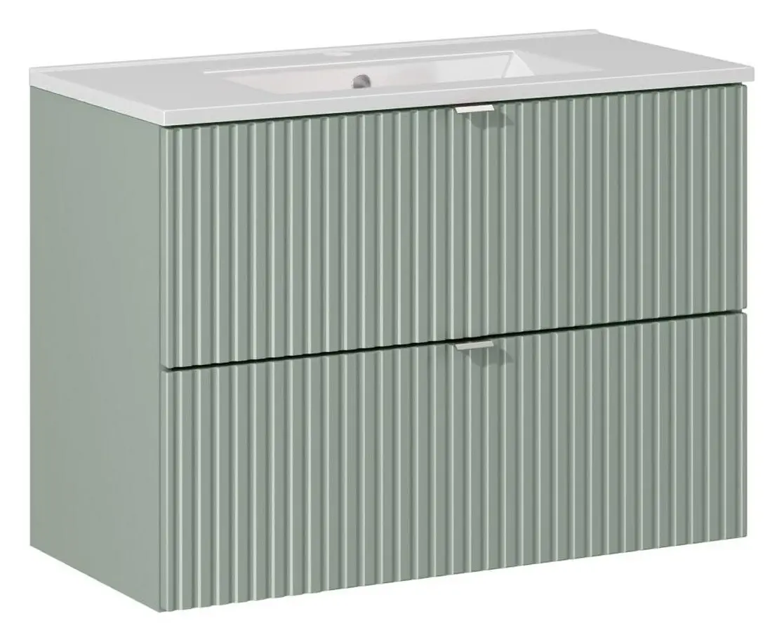 Comad Koupelnová skříňka s keramickým umyvadlem Line Reed Green 80 cm - zelená