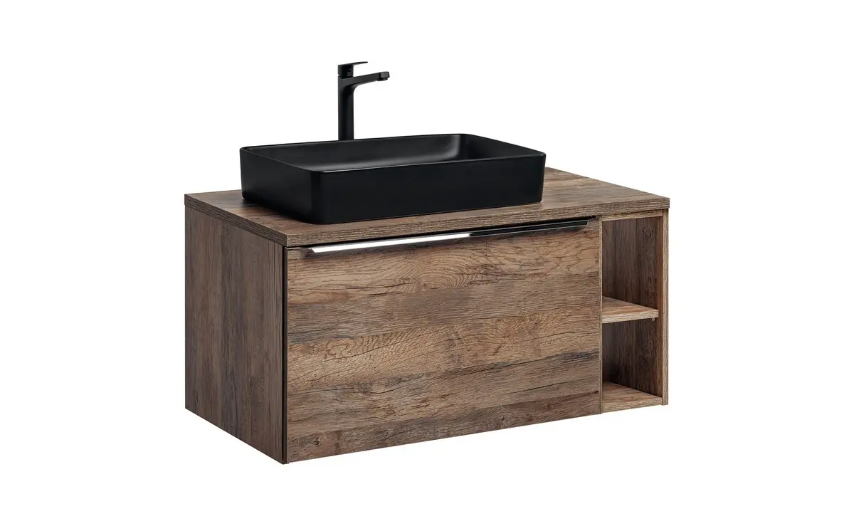 Comad Závěsná skříňka SantaFe Slim s deskou a umyvadlem 100 cm dub santa fe vintage/černá