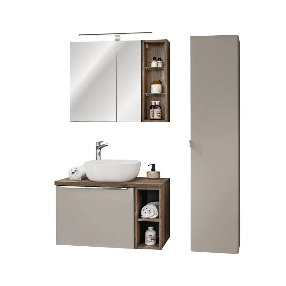 Comad Set koupelnového nábytku Santa Fe Taupe 80 jíl šedá/dub vintage (8 kusů nábytku)