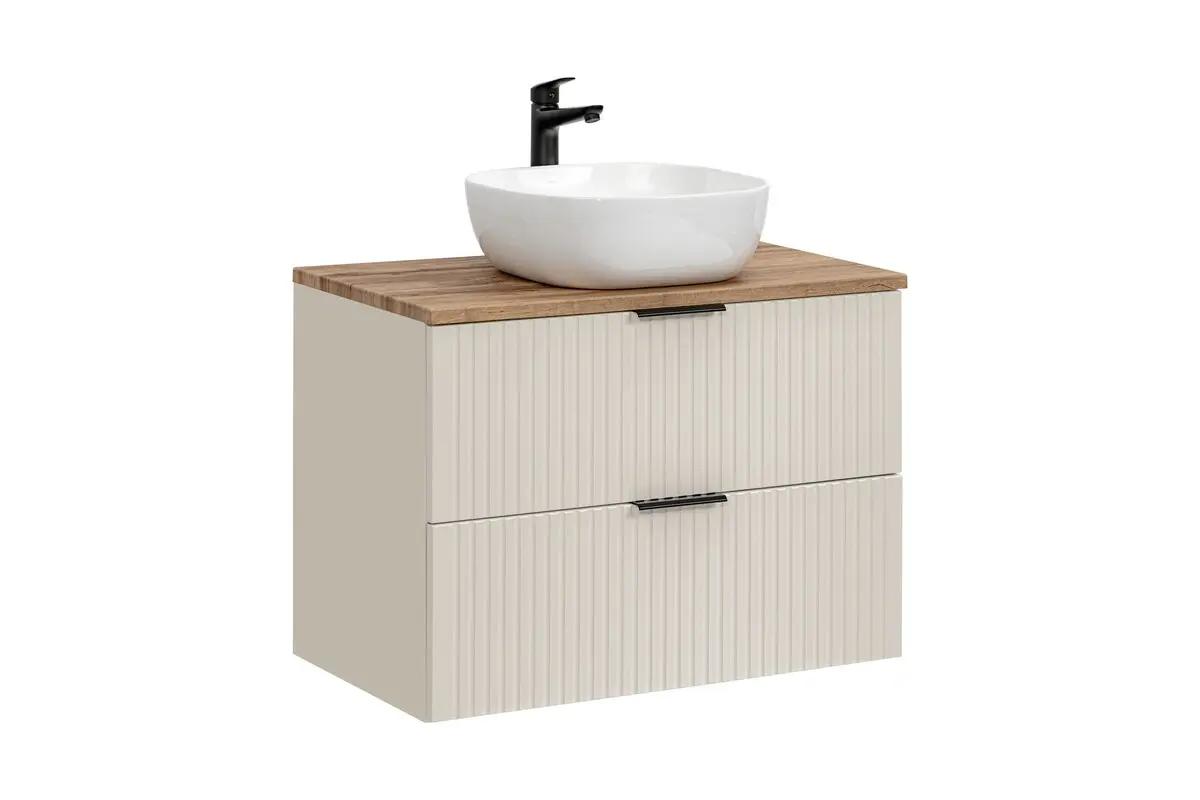 Comad Závěsná skříňka Adele Cashmere Smile s deskou a umyvadlem 80 cm kašmír/dub wotan