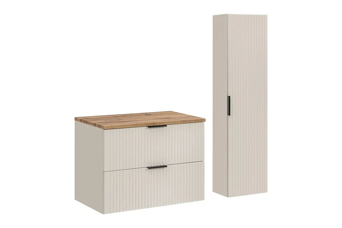 Comad Koupelnová sestava Adele Cashmere s deskou a skříňkami 80 cm kašmírová/dub wotan
