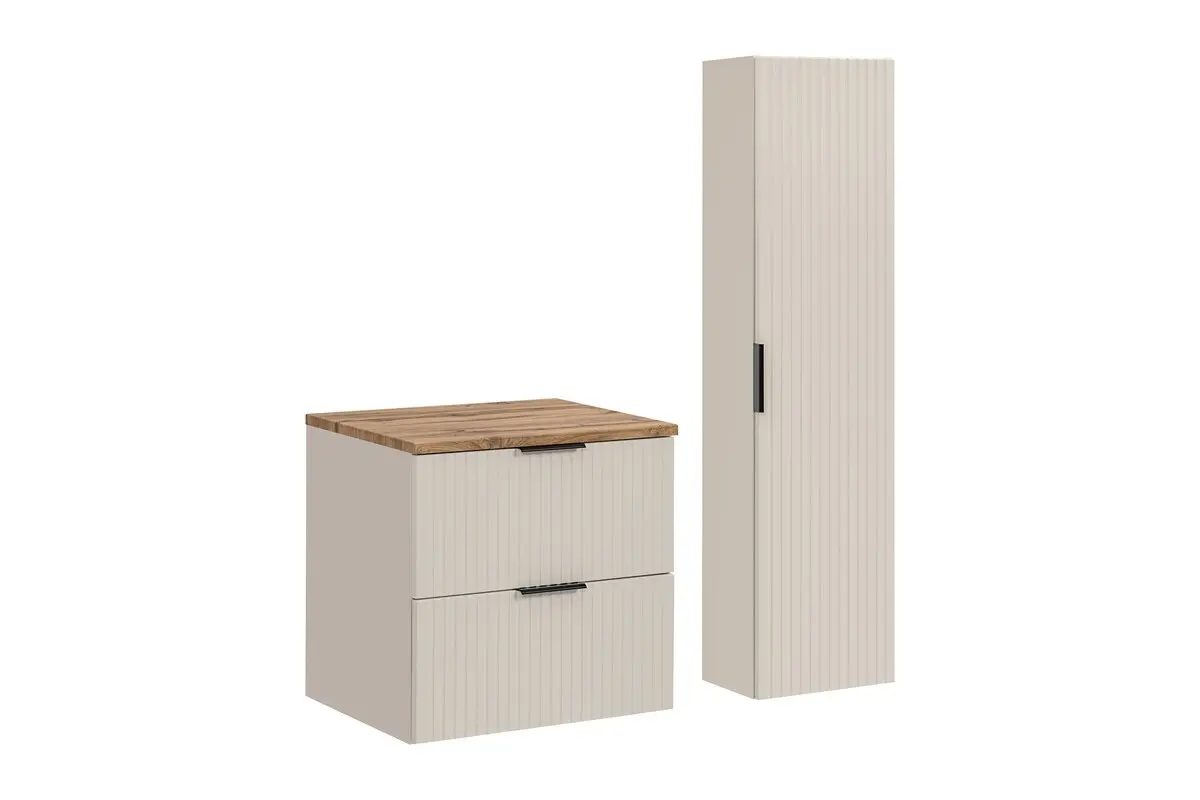Comad Koupelnová sestava Bella Cashmere se skříňkami 60 cm kašmírová/dub wotan