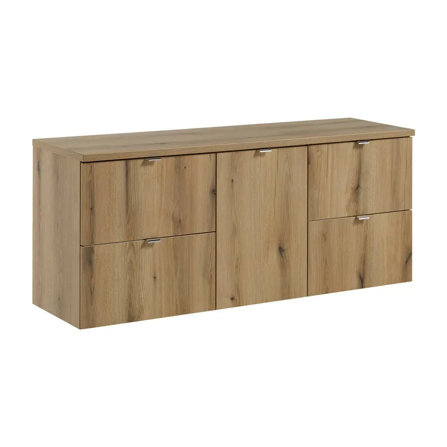 Comad Závěsná umyvadlová skříňka Nova Oak s deskou 140 cm dub evoke