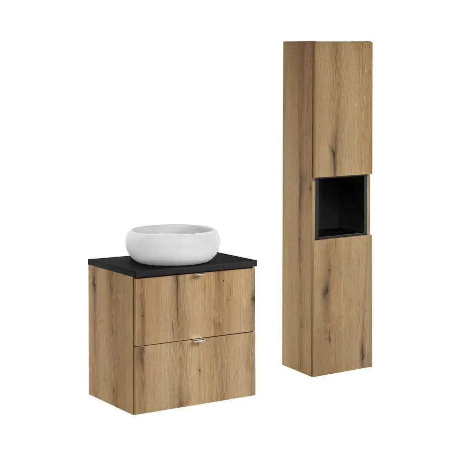 Comad Koupelnová sestava Nova Oak Wiki se skříňkami a umyvadlem 60 cm dub evoke/černá