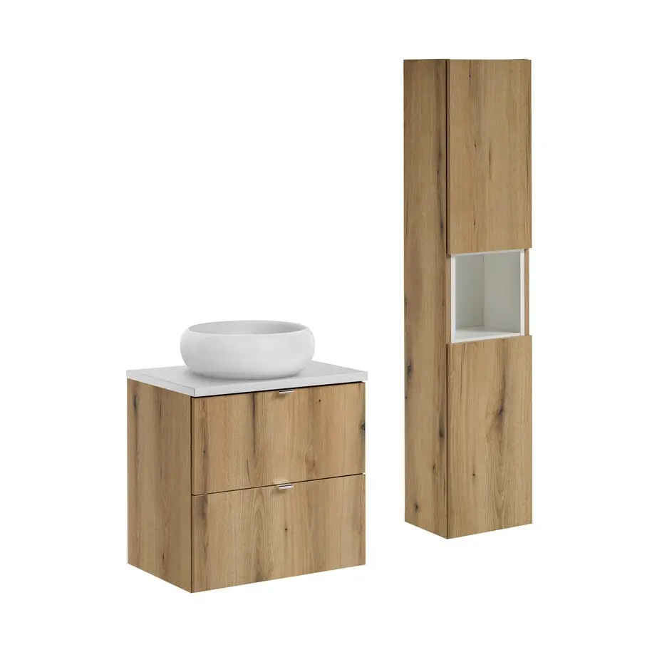 Comad Koupelnová sestava Nova Oak I s deskou, umyvadlem a skříňkami 60 cm dub evoke/bílá