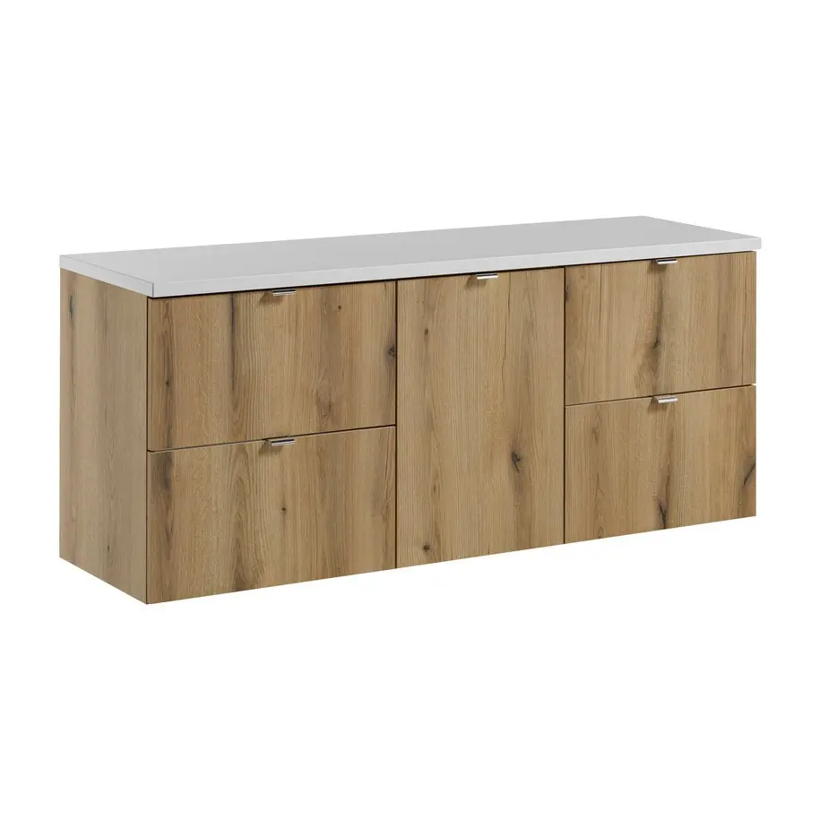 Comad Závěsná umyvadlová skříňka Nova Oak s deskou 140 cm dub evoke/bílá