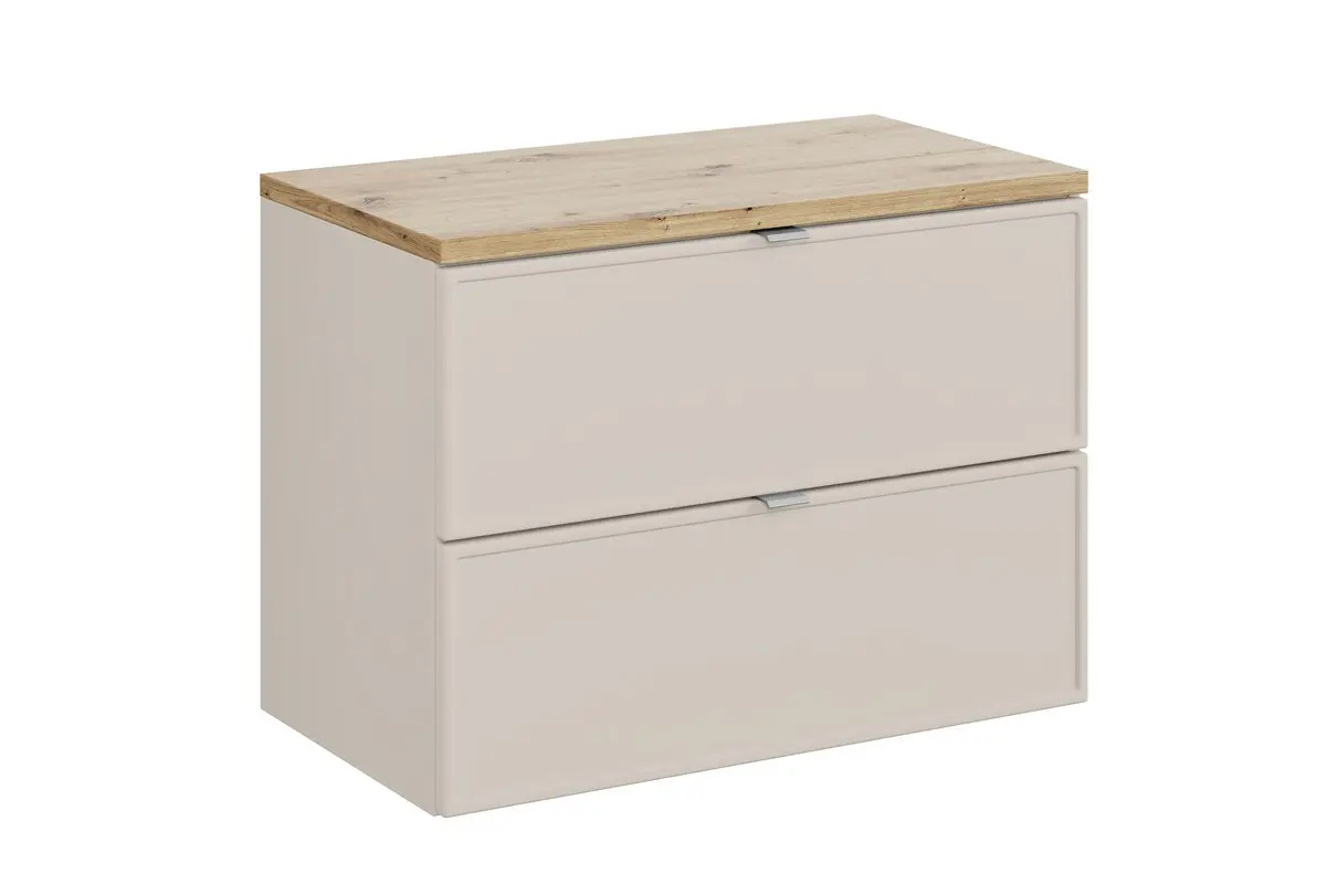 Comad Závěsná skříňka pod umyvadlo Dalia Cashmere s deskou 80 cm kašmírová/dub evoke