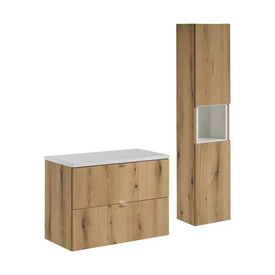 Comad Koupelnová sestava Nova Oak I s deskou a skříňkami 80 cm dub evoke/bílá